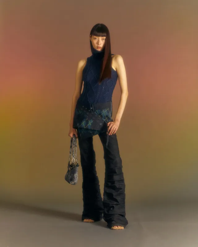 (WOMEN) RAHEL CROFTER DENIM COMBINATION TOP atb998w(NAVY) made by Andersson Bell