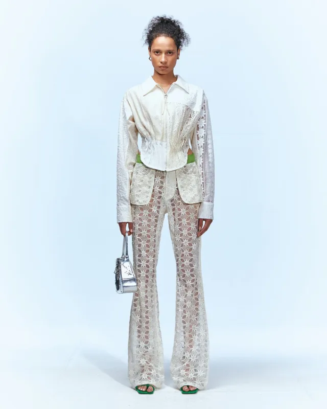 FLOWER SEE-THROUGH TROUSERS apa634w(IVORY) made by Andersson Bell