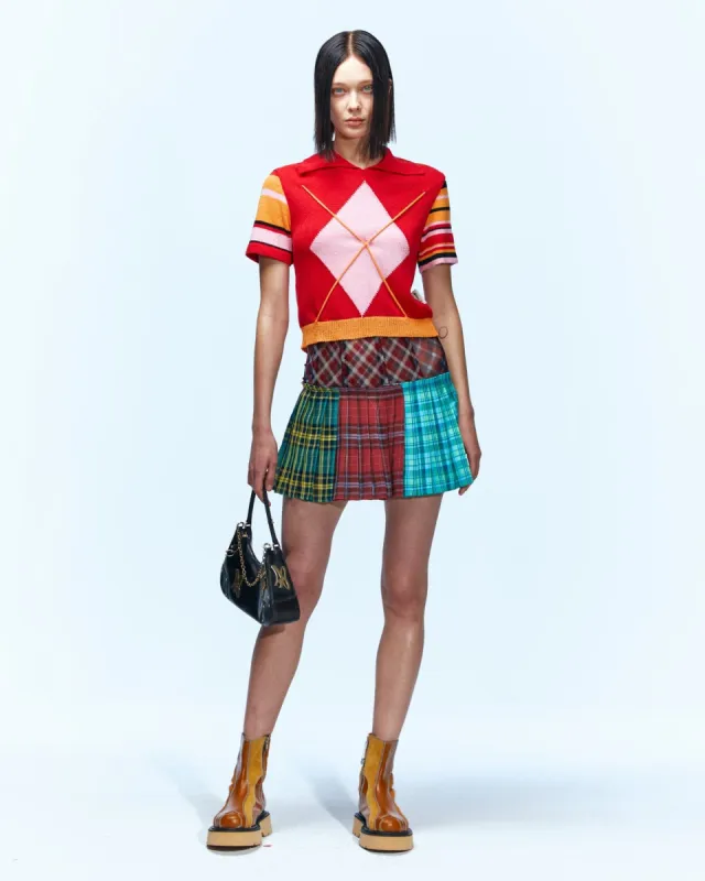 ARGYLE STRIPE POLO KNIT TOP atb712w(RED) sold by Andersson Bell