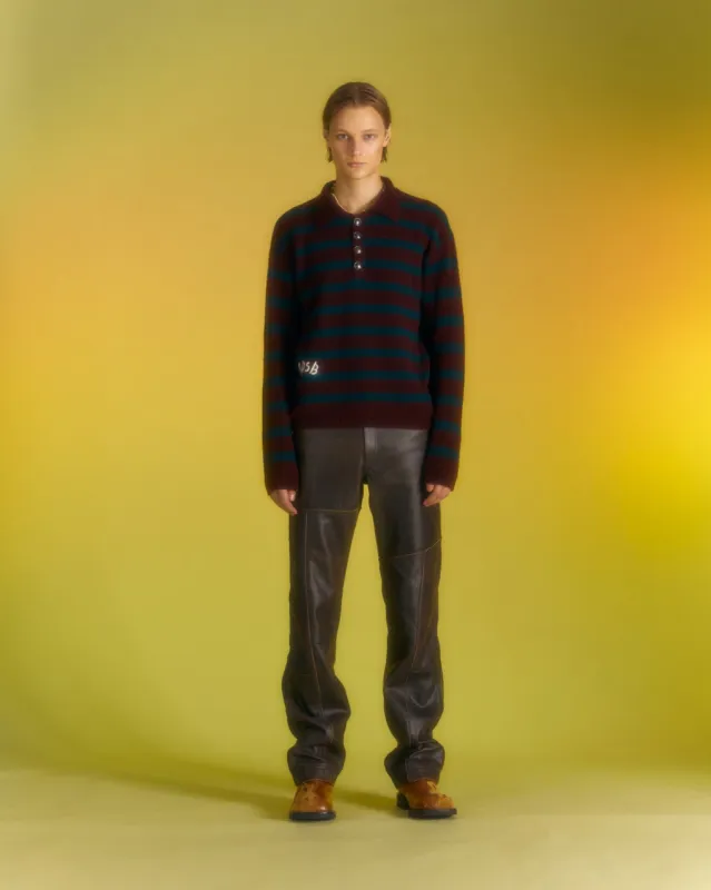 ADSB STRIPE POLO SWEATER atb1018m(WINE/GREEN) sold by Andersson Bell