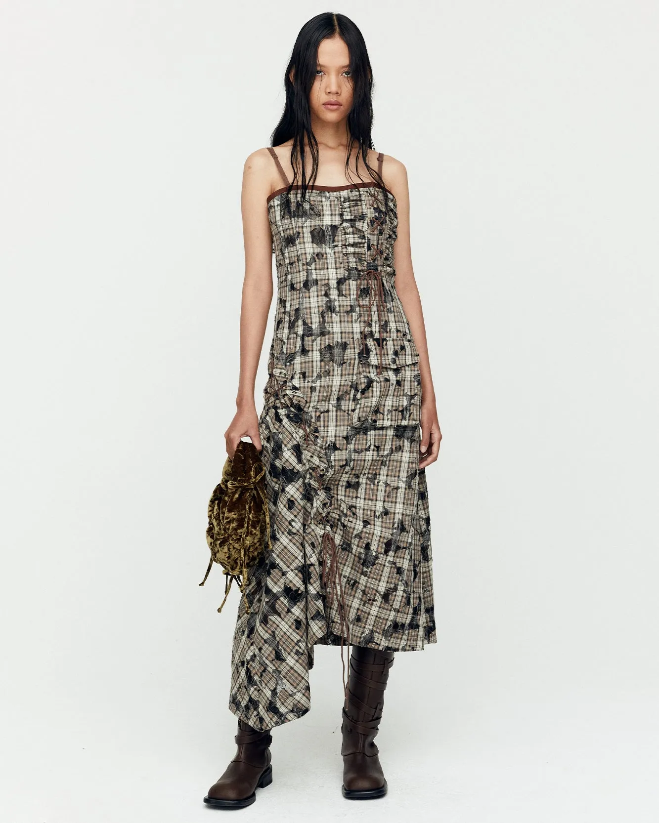 MAISIE BURNT-OUT CHECK DRESS atb1191w(BEIGE) sold by Andersson Bell