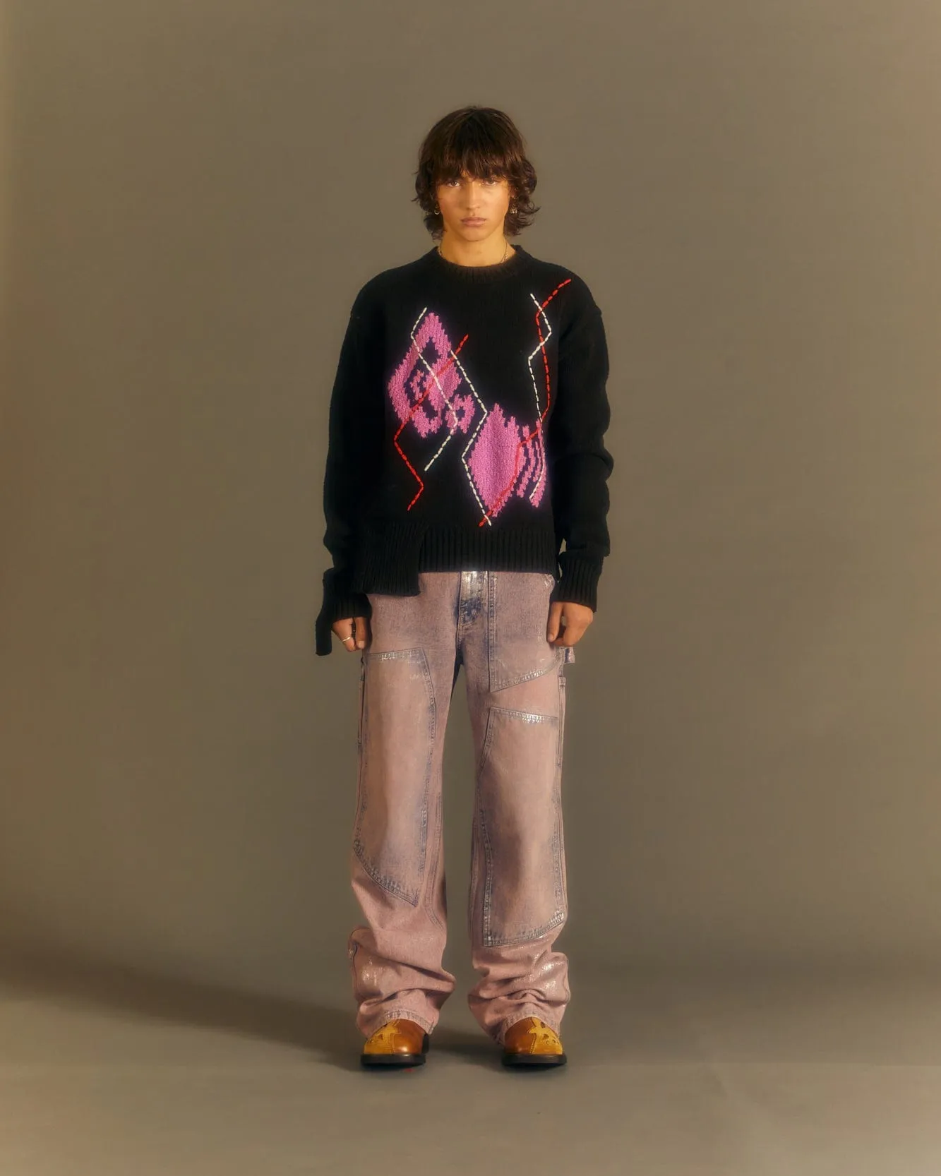 ARGYLE CREW-NECK SWEATER atb1025m(BLACK) sold by Andersson Bell