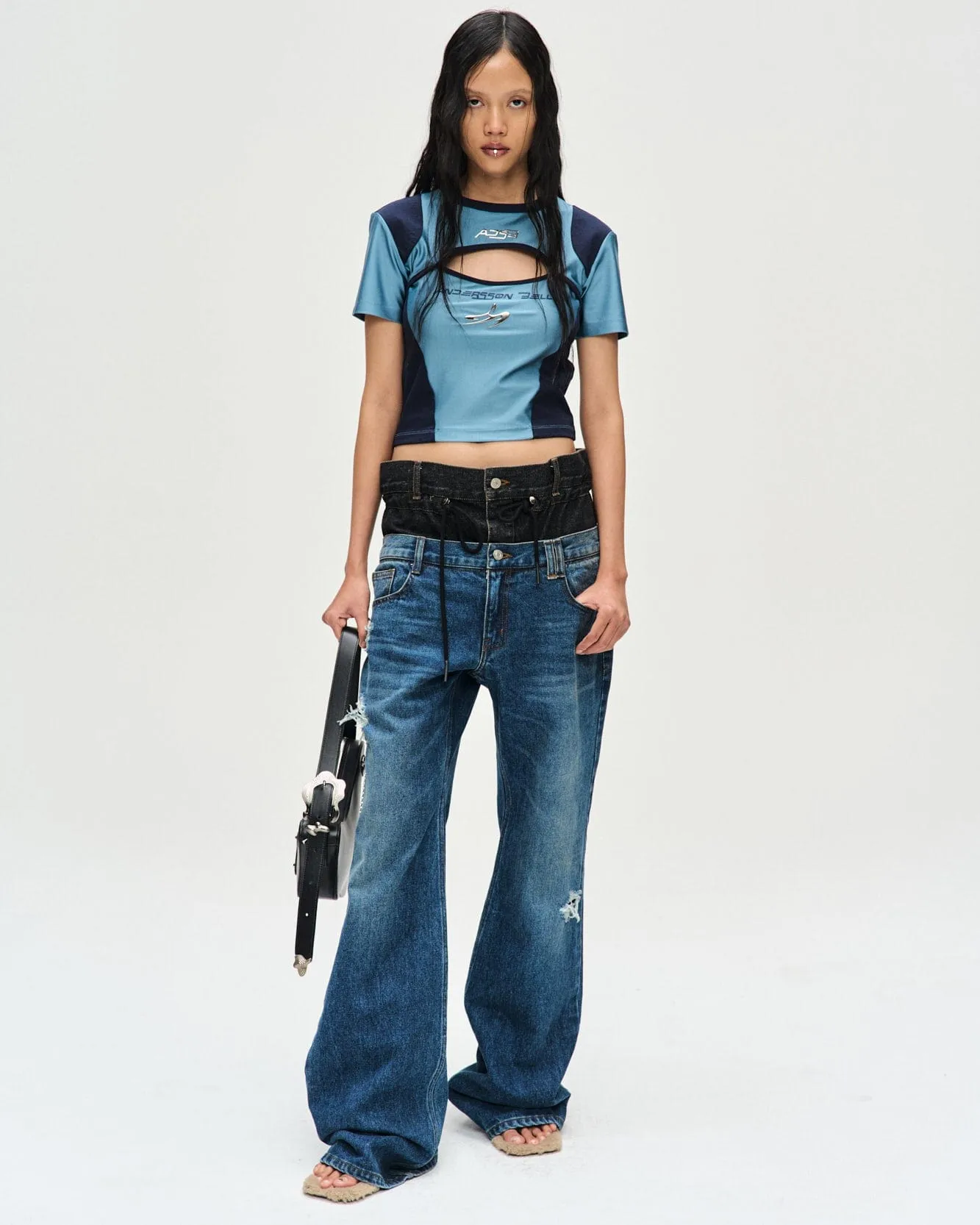 【ANDERSSON BELL】 Dusty Spray Double Waist Jeans / 追跡付 DUSTY SPRAY DOUBLE WAIST JEANS apa831w(BLUE BLACK