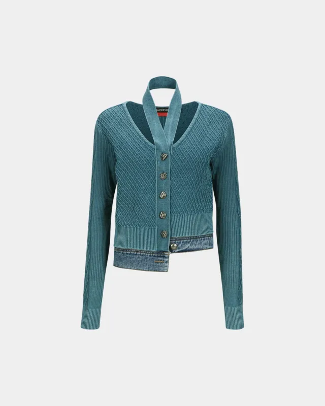 (WOMEN) SONYA DYEING WASHED CUT-OUT CARDIGAN atb1090w(TEAL BLUE) made by Andersson Bell