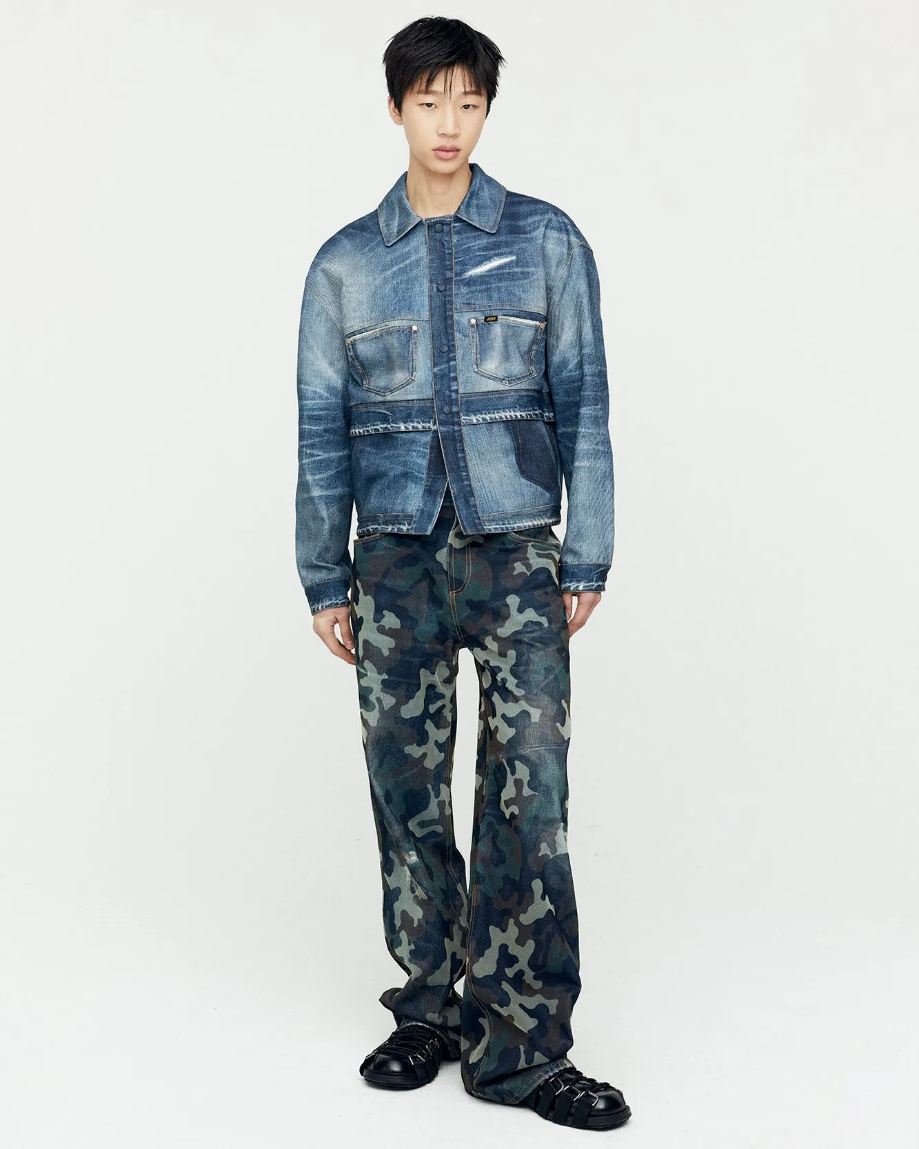 TROMPE L'OEIL DOUBLE WAIST DENIM JACKET awa635m(BLUE) sold by Andersson Bell product image thumbnail 5