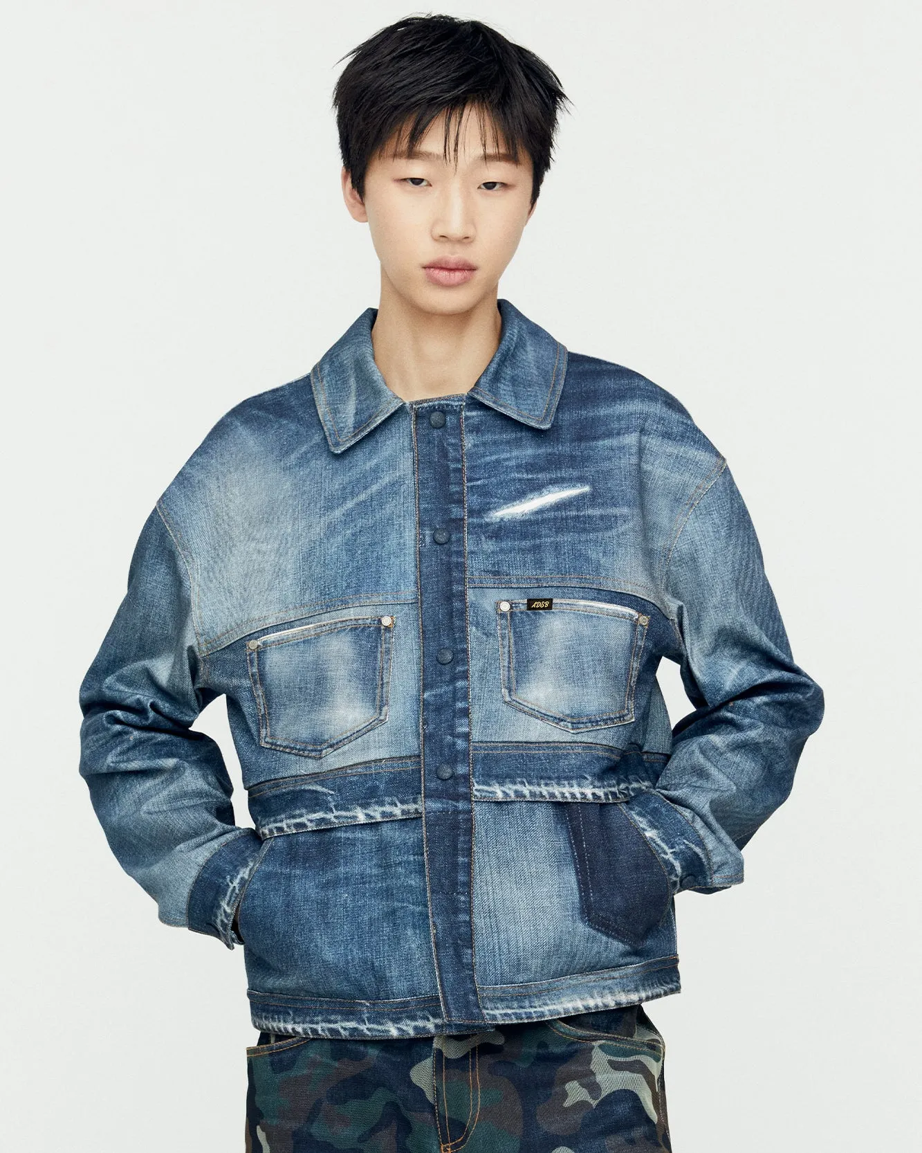 TROMPE L'OEIL DOUBLE WAIST DENIM JACKET awa635m(BLUE) sold by Andersson Bell