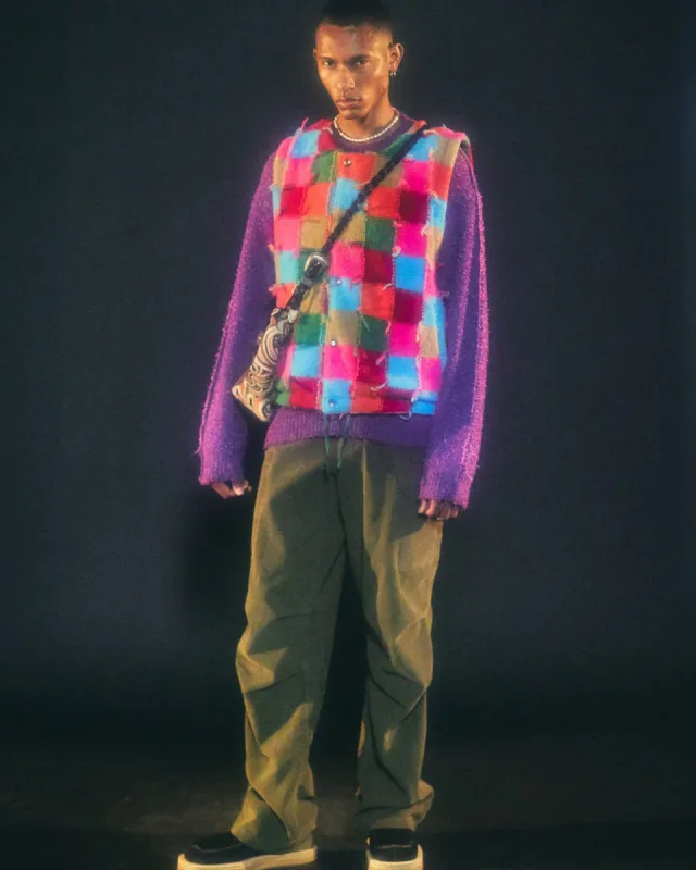 REVERSIBLE INTARSIA KNIT VEST atb782m(MULTI) made by Andersson Bell