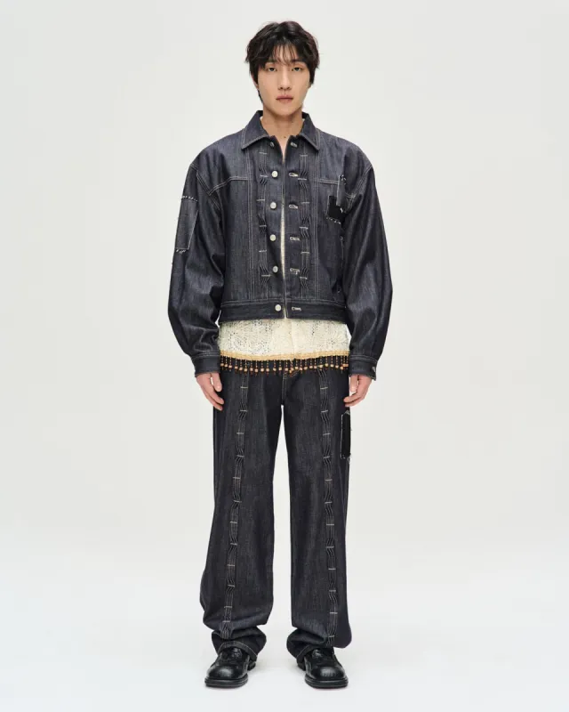 PATCHWORK WAVE TUCK WIDE LEG JEANS apa689m(INDIGO) sold by Andersson Bell