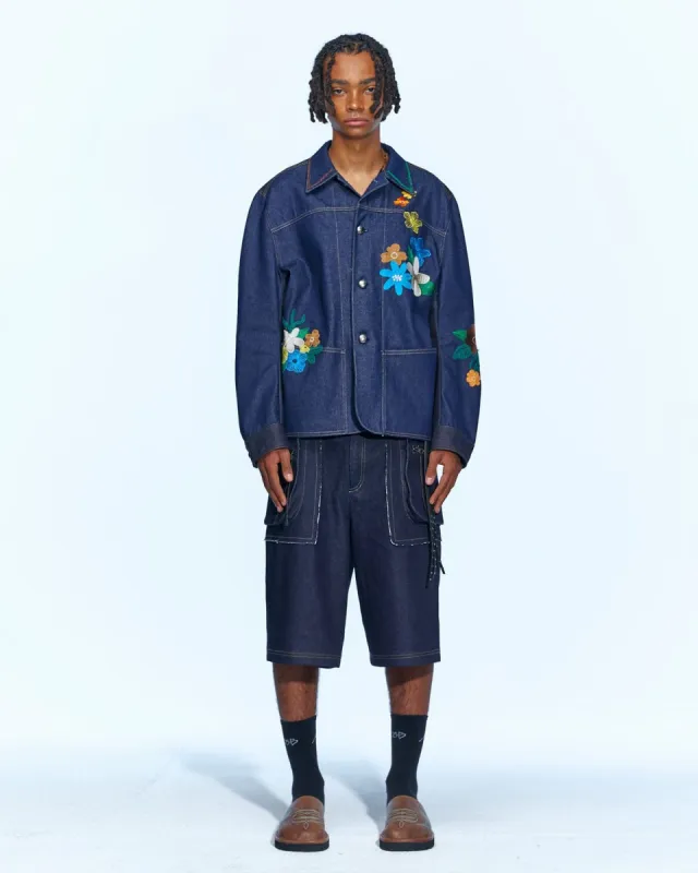 FLOWER EMBROIDERY CHORE JACKET awa534m(INDIGO) sold by Andersson Bell