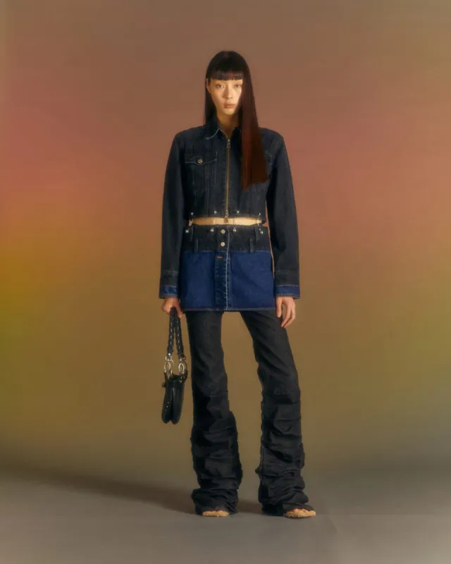 (WOMEN) 3WAY BLOCKING DENIM JACKET awa549w(WASHED BLACK & INDIGO) made by Andersson Bell