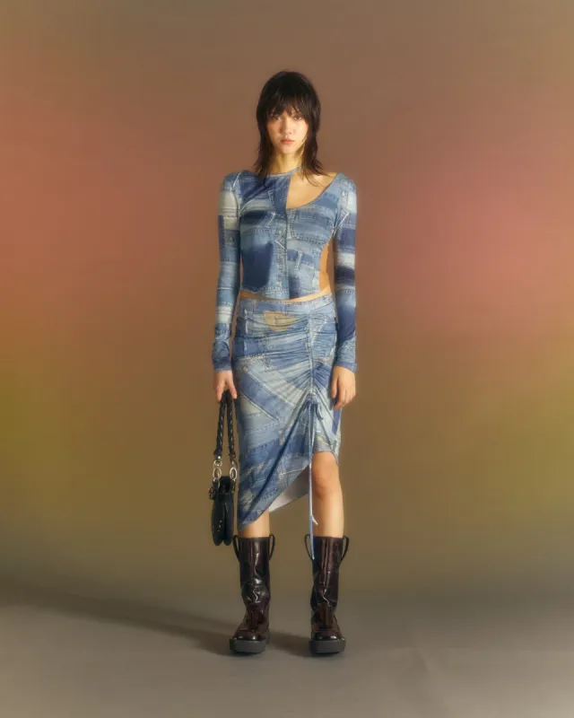 (WOMEN) ANJA PATCH PRINT SKIRT apa652w(BLUE) made by Andersson Bell