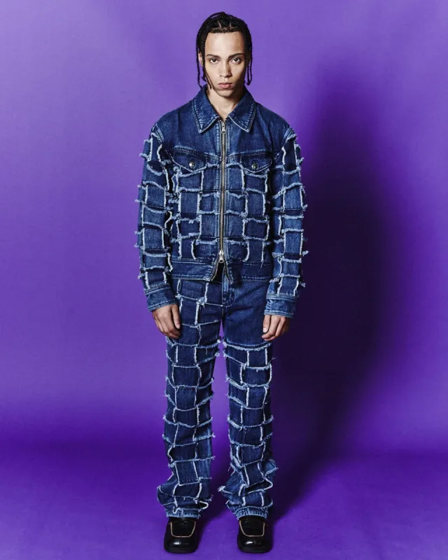 NEW PATCHWORK WIDE-LEG JEANS apa726m(WASHED BLUE) made by Andersson Bell