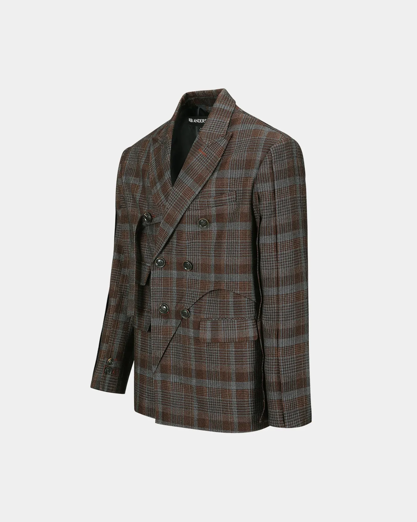 SOE CHECK WRAP DOUBLE BREASTED JACKET awa628m(BROWN) sold by Andersson Bell product image thumbnail 3