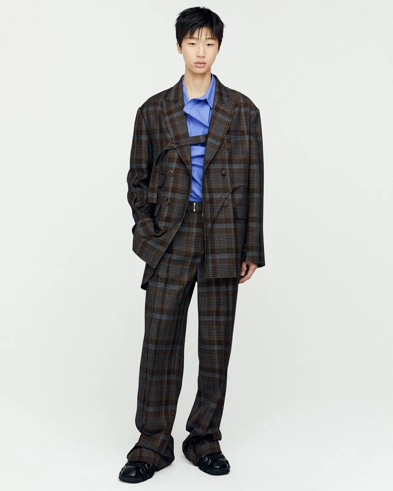 SOE CHECK WRAP DOUBLE BREASTED JACKET awa628m(BROWN) sold by Andersson Bell product image thumbnail 5