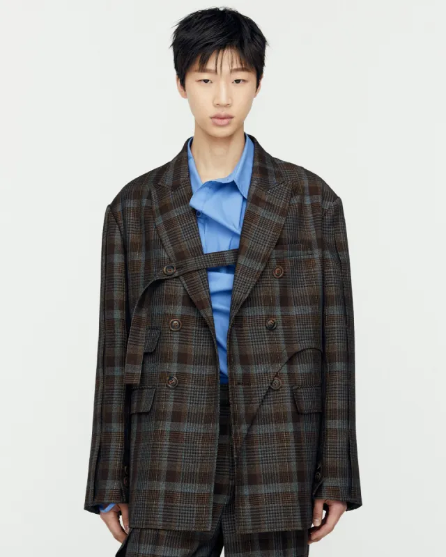 SOE CHECK WRAP DOUBLE BREASTED JACKET awa628m(BROWN) sold by Andersson Bell