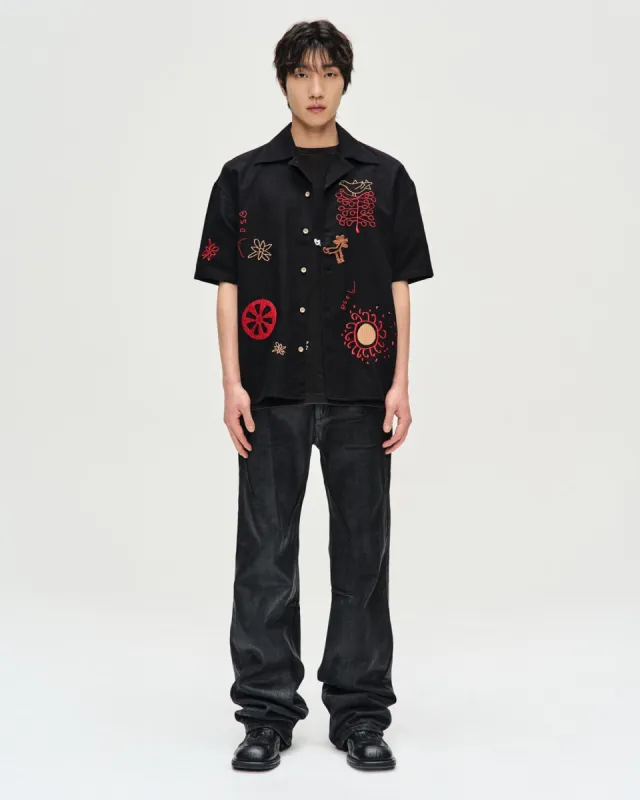 APRIL EMBROIDERY OPEN COLLAR SHIRTS atb1054m(BLACK) sold by Andersson Bell