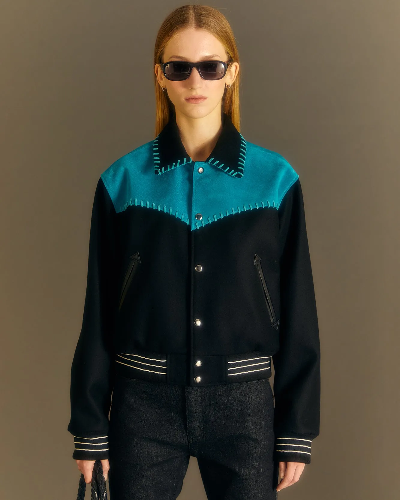 (WOMEN) NEW MARGO WESTERN VARSITY JACKET awa550w(TEAL BLUE) sold by Andersson Bell product image thumbnail 5