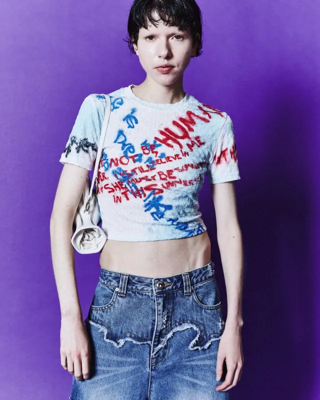 (ESSENTIAL)(WOMEN) JENNY SPRAYED LETTERING T-SHIRT atb1117w(WHITE) sold by Andersson Bell