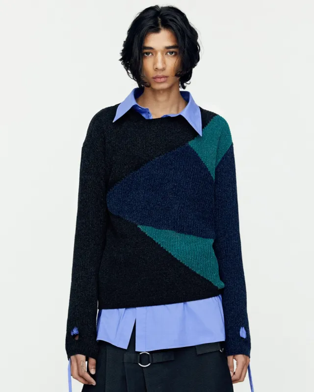 FITE CREW-NECK SWEATER atb1164m(BLACK/BLUE) made by Andersson Bell