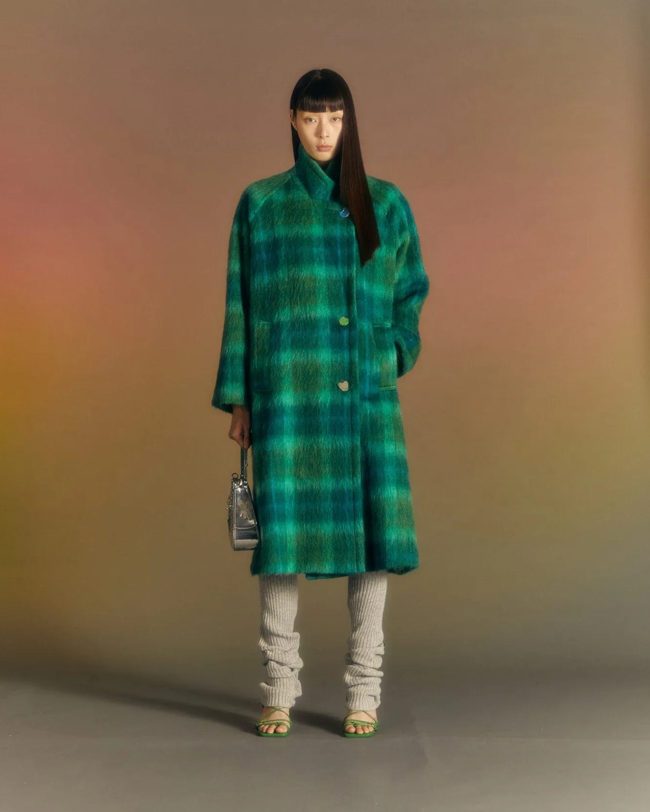 (WOMEN) CARIN CHECK RAGLAN COAT awa543w(GREEN/BLUE) sold by Andersson Bell