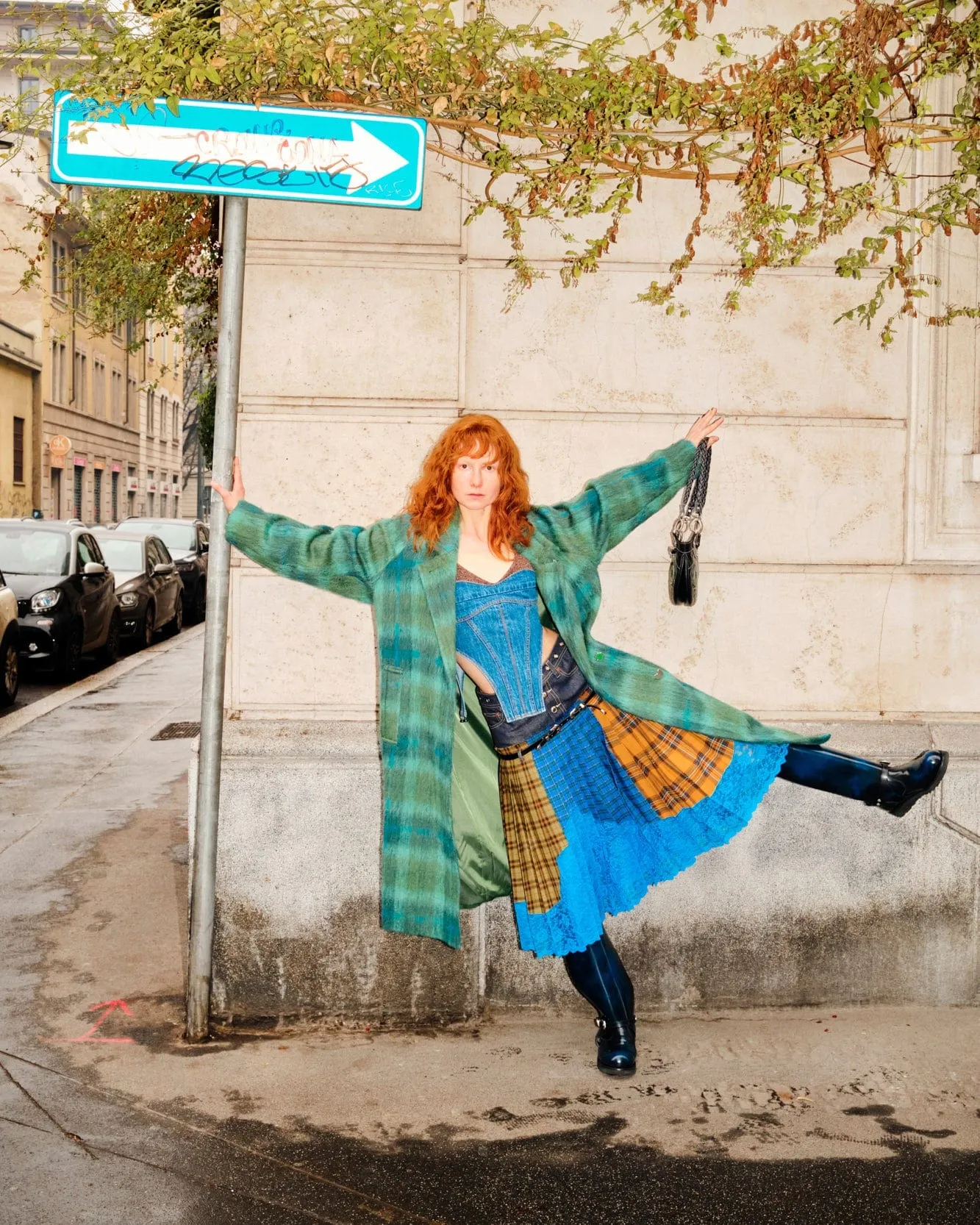 (WOMEN) CARIN CHECK RAGLAN COAT awa543w(GREEN/BLUE) sold by Andersson Bell product image thumbnail 5