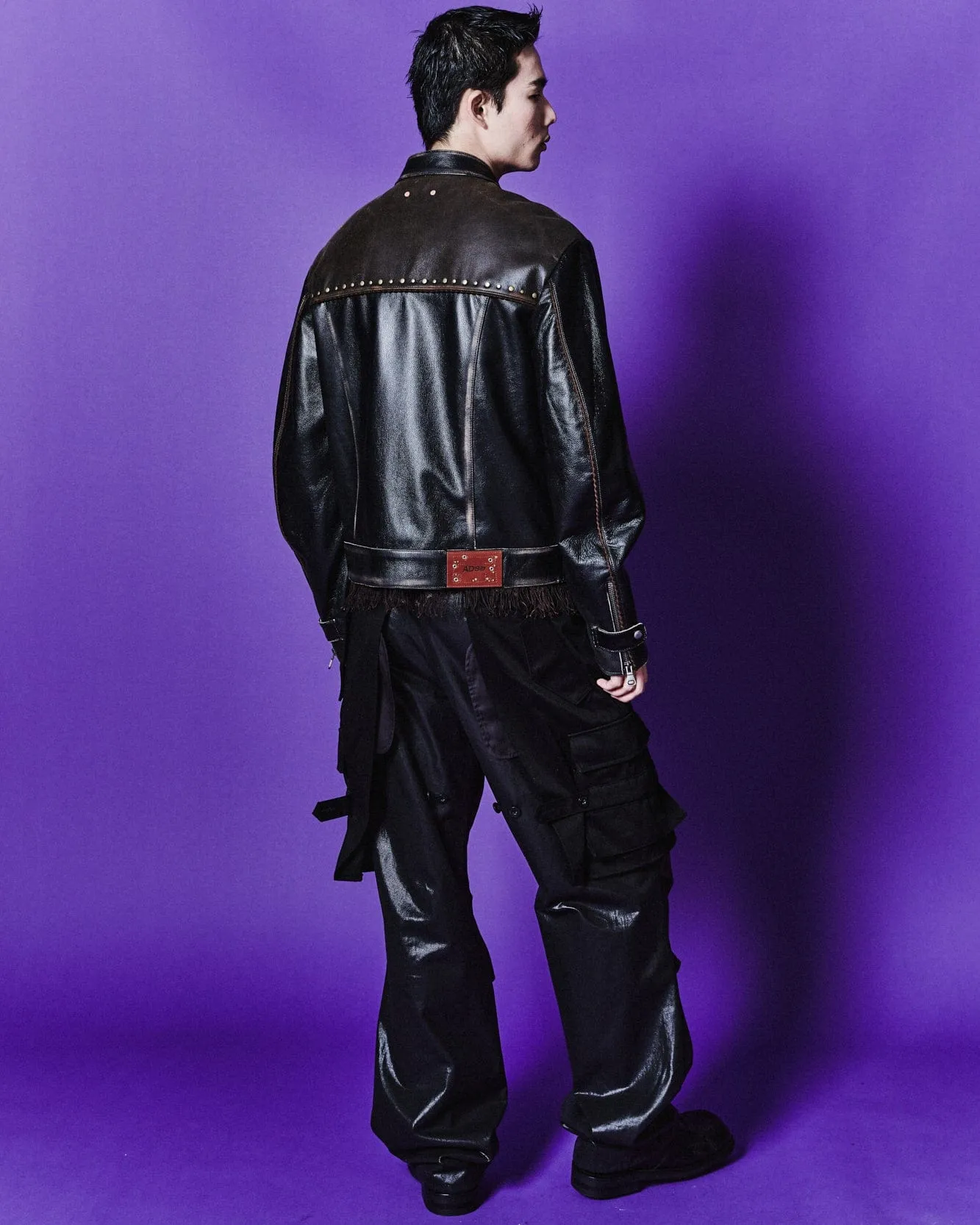 VINTAGE LEATHER BIKER JACKET awa582m(BLACK) sold by Andersson Bell product image thumbnail 5