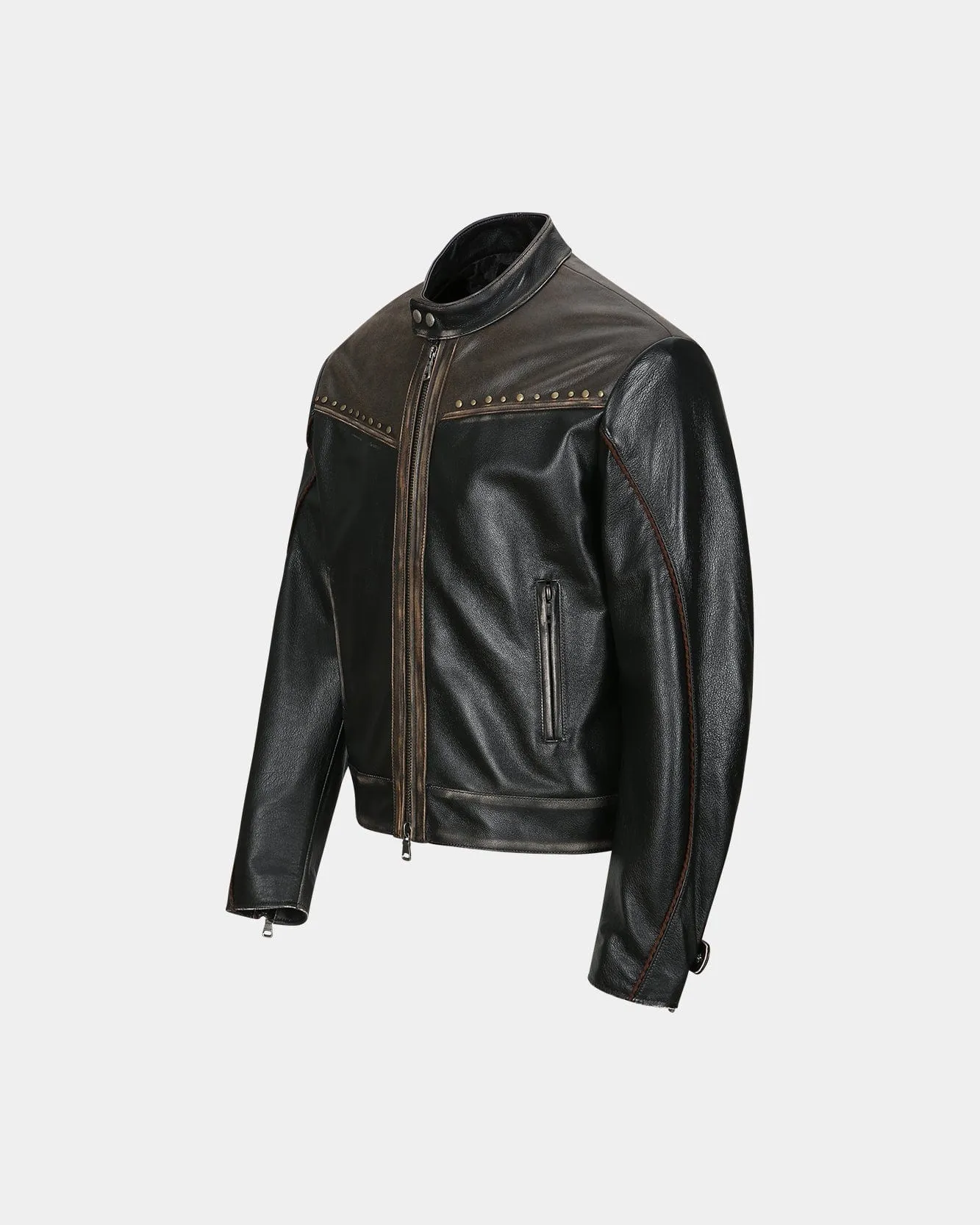 VINTAGE LEATHER BIKER JACKET awa582m(BLACK) sold by Andersson Bell product image thumbnail 2