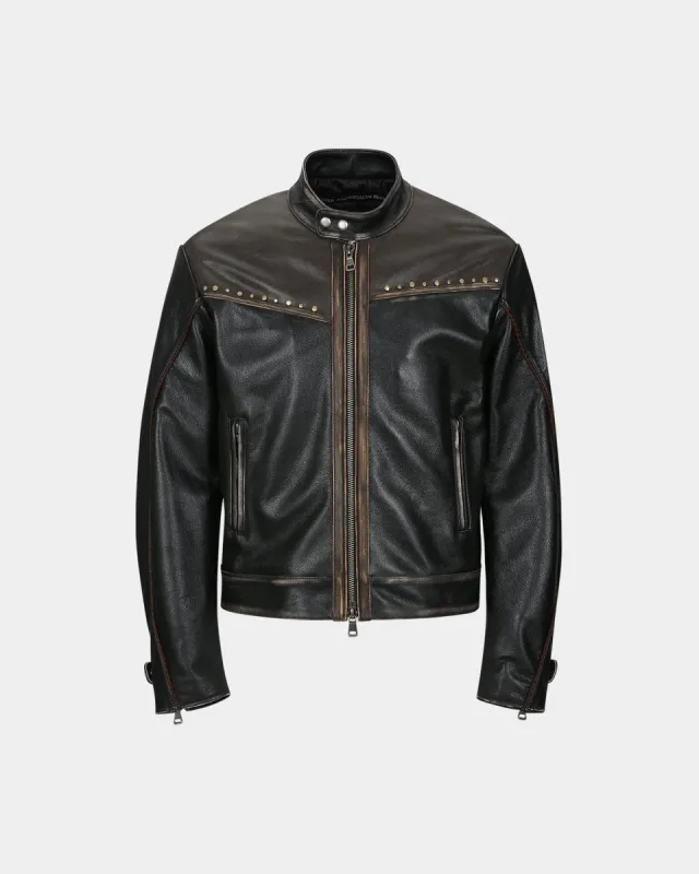 VINTAGE LEATHER BIKER JACKET awa582m(BLACK) sold by Andersson Bell