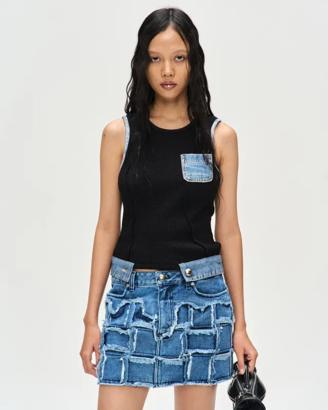 (WOMEN) KRIS WAFFLE DENIM SLEEVELESS TOP atb1110w(BLACK) made by Andersson Bell