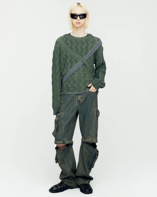 TWO TONE WAVE CREW-NECK SWEATER atb1160m(KHAKI) sold by Andersson Bell