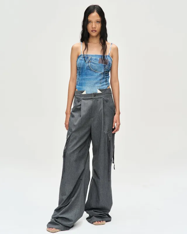 (WOMEN) DENIM PRINTED KNIT BODYSUIT atb1093w(WASHED BLUE) made by Andersson Bell