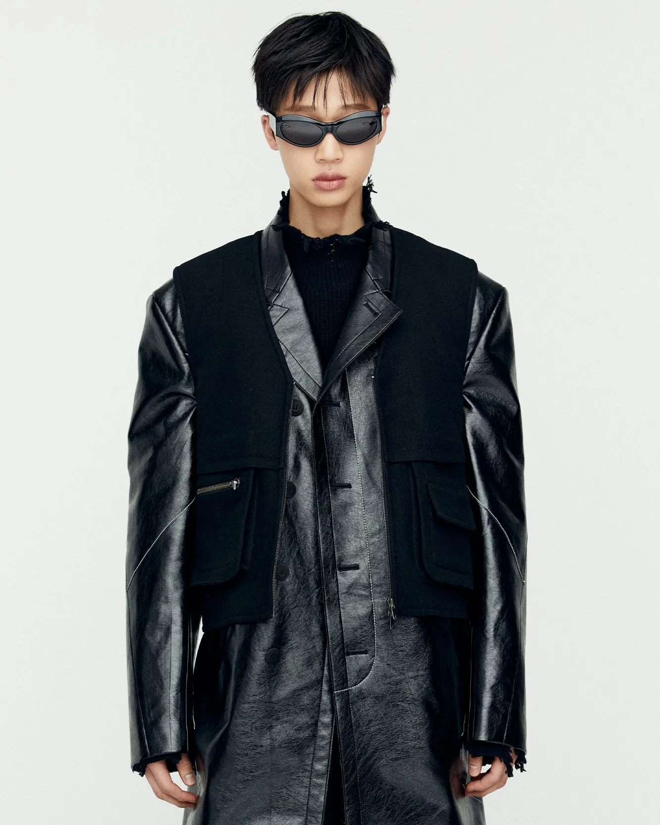 WOOL V-NECK ZIP-UP VEST atb1047m(BLACK) sold by Andersson Bell
