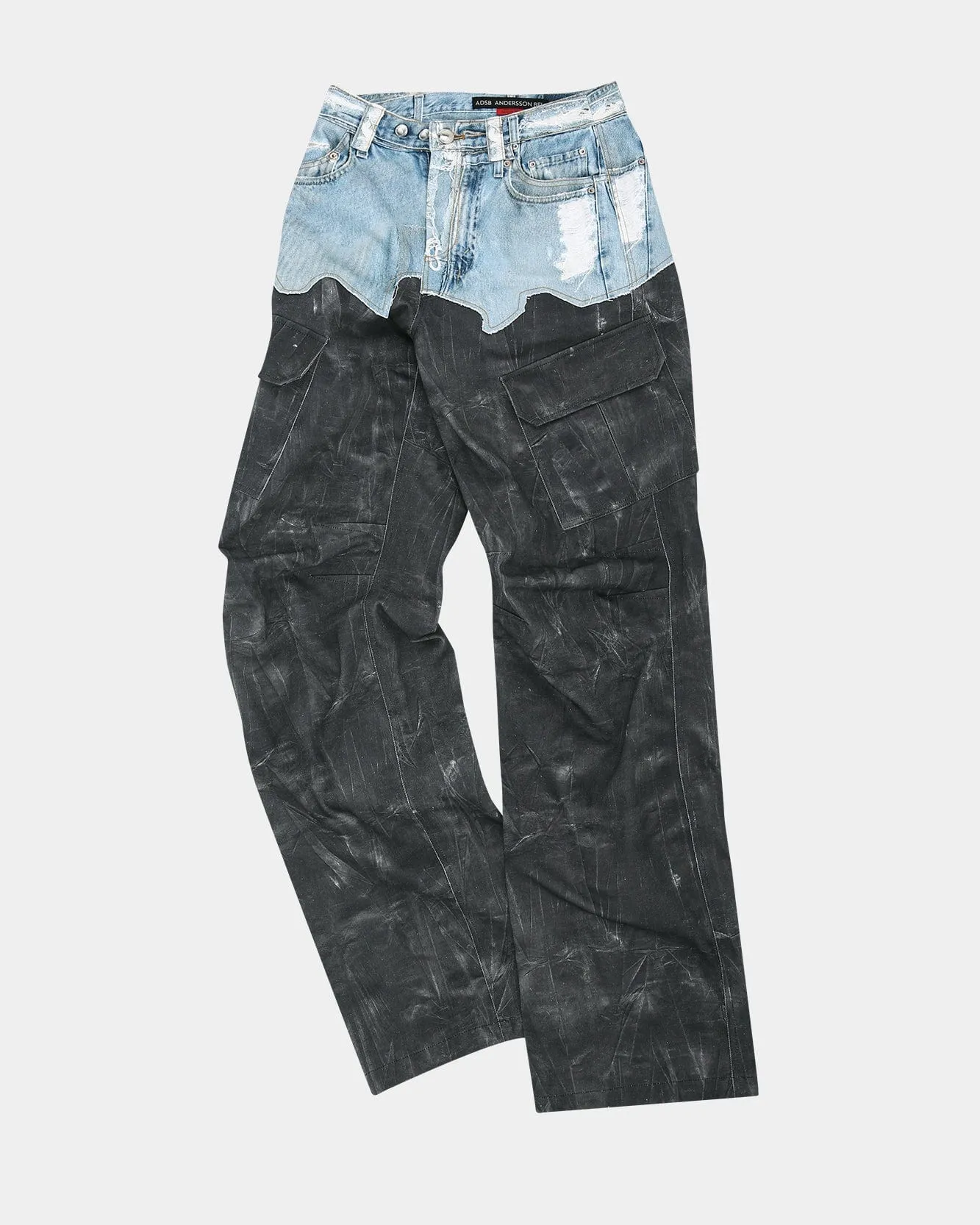 WOMEN) FAUX-DENIM & SCRATCH LEATHER PRINTED CARGO-PANTS