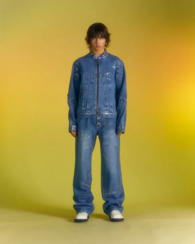 WAX COATED CARPENTER WIDE-LEG JEANS apa685m(BLUE) made by Andersson Bell