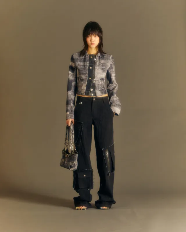 (WOMEN) DENIM PATCH PRINTED JACKET awa539w(BLACK) sold by Andersson Bell