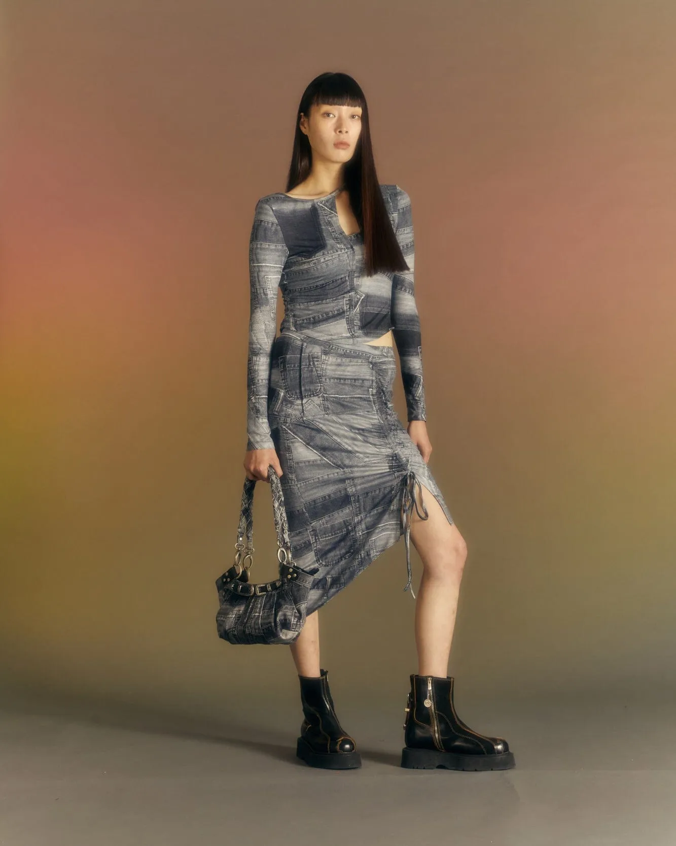 (WOMEN) ANJA PATCH PRINT SKIRT apa652w(BLACK) sold by Andersson Bell product image thumbnail 5