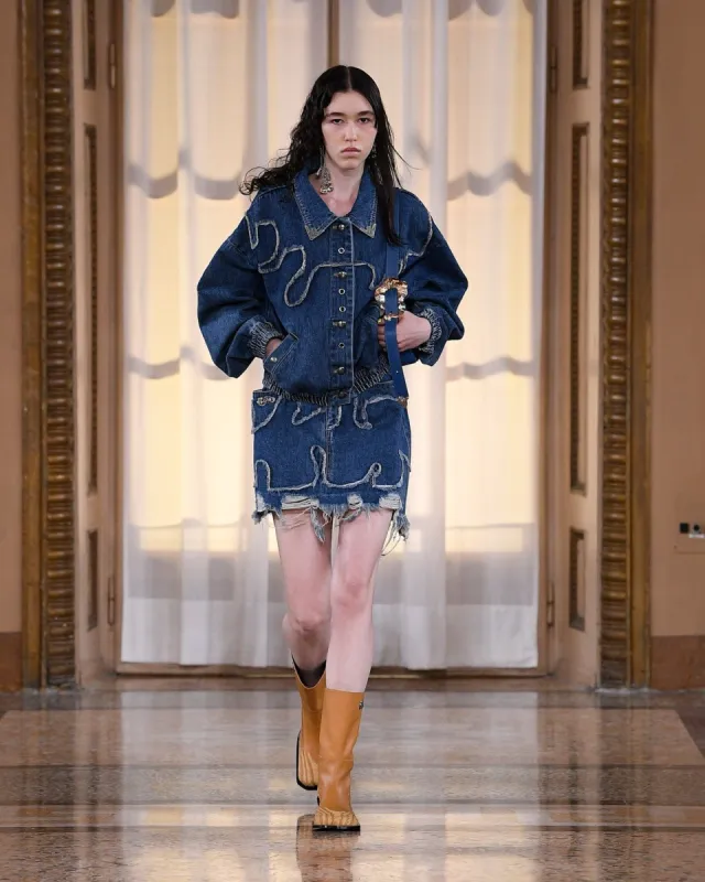 (WOMEN) MIAKO WAVE DENIM SKIRT apa715w(DENIM BLUE) made by Andersson Bell