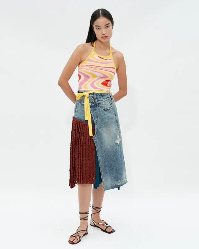 (WOMEN) SUMMER JACQUARD HALTER KNIT TOP atb730w(LEMON PINK) sold by Andersson Bell