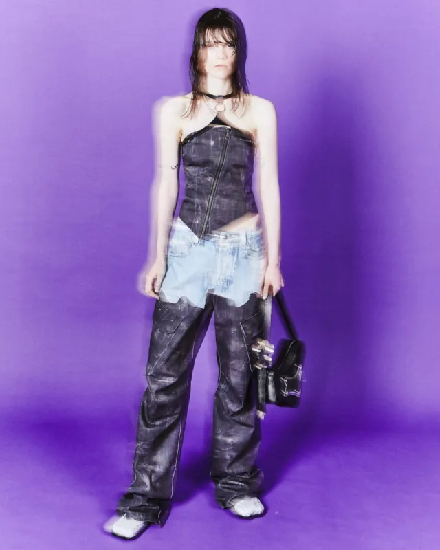 (WOMEN) SCRATCH LEATHER PRINTED BUSTIER atb1094w(BLACK) sold by Andersson Bell