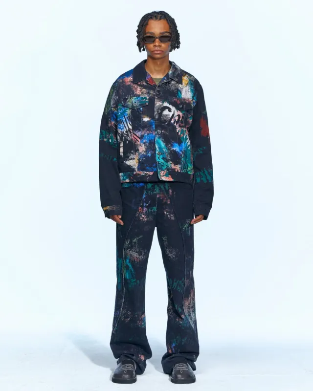 BLACK SCRATCH CURVED WIDE JEANS apa644m(BLACK) sold by Andersson Bell