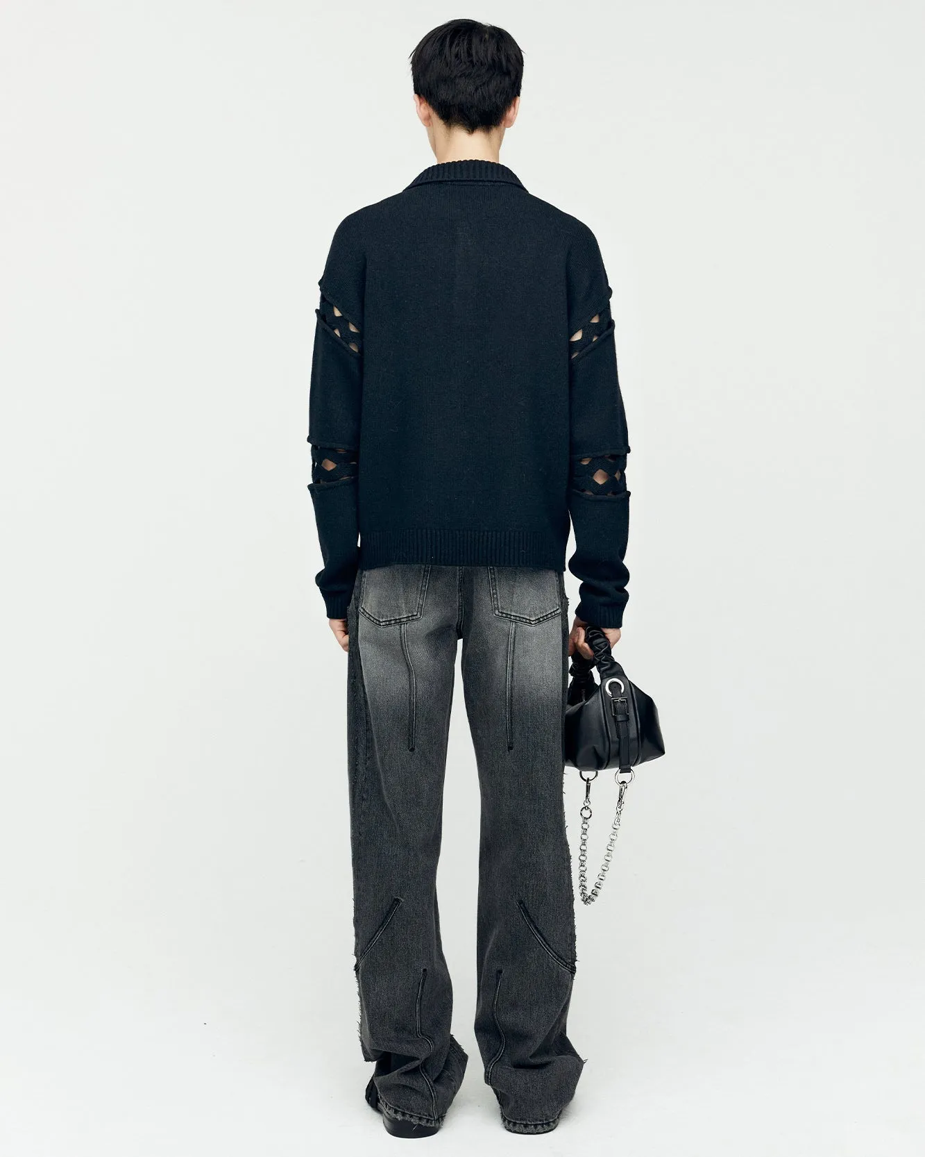 CUT OUT POLO SWEATER atb1158m(BLACK) sold by Andersson Bell product image thumbnail 5