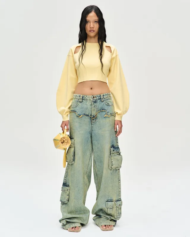 (WOMEN) SIMIZ DENIM CARGO-JEANS apa721w(COATED YELLOW) sold by Andersson Bell