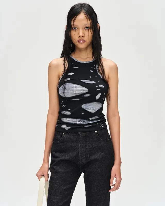 (WOMEN) TATY LASER CUT-OUT SLEEVELESS TOP atb1115w(BLACK) sold by Andersson Bell