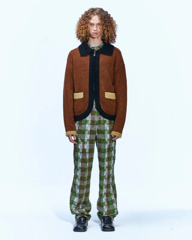 COLLAR ZIP KNIT CARDIGAN atb853m(BROWN) made by Andersson Bell