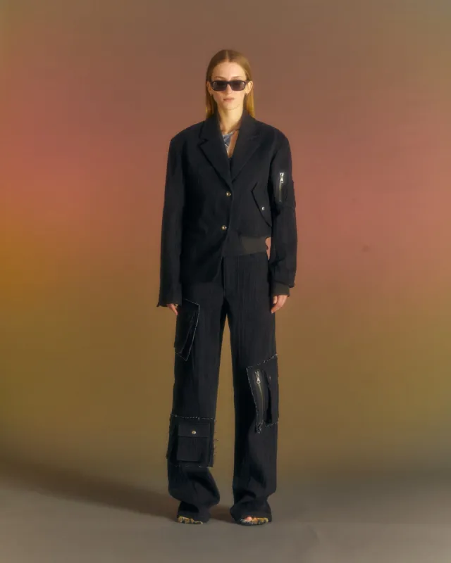 (WOMEN) MULINA CRINKLE DENIM BOMBER COMBO JACKET awa551w(WASHED BLACK) made by Andersson Bell