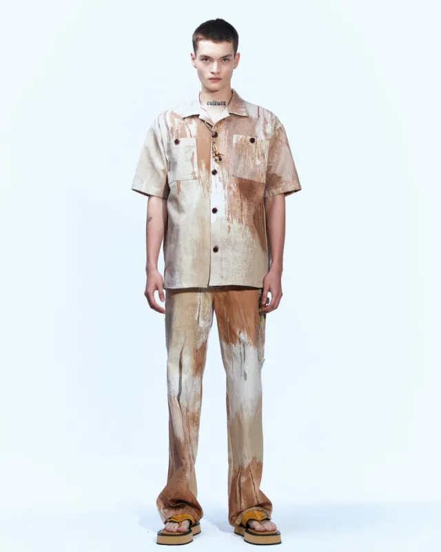 TAWNEY BEIGE PRINT OPEN COLLAR SHIRTS atb851m(SAND) sold by Andersson Bell