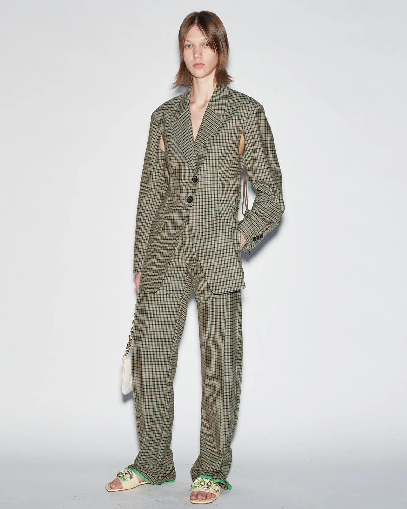 (WOMEN) CELINA SIDE PLEATS PANTS apa512w(GREEN CHECK) sold by Andersson Bell