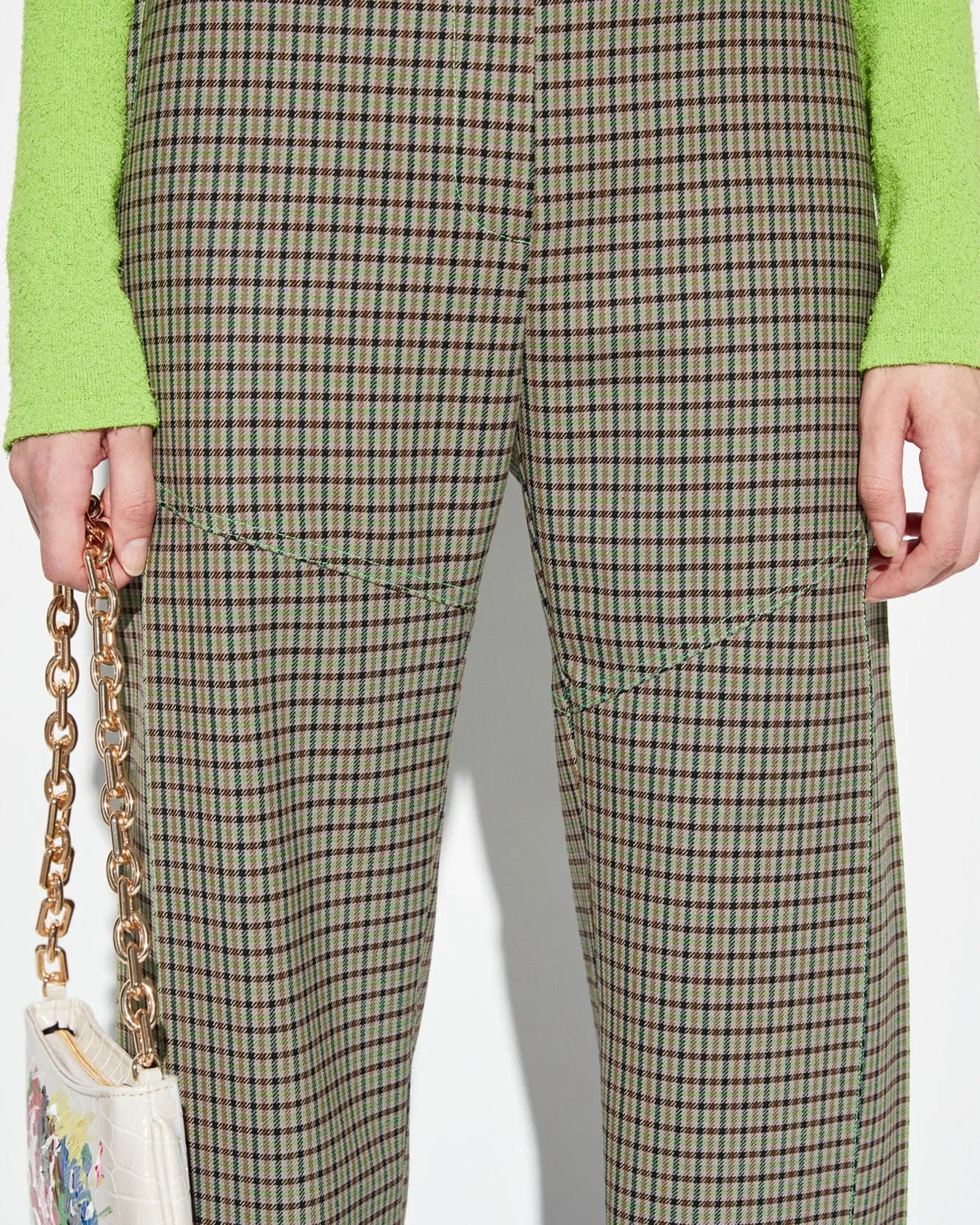(WOMEN) CELINA SIDE PLEATS PANTS apa512w(GREEN CHECK) sold by Andersson Bell product image thumbnail 5