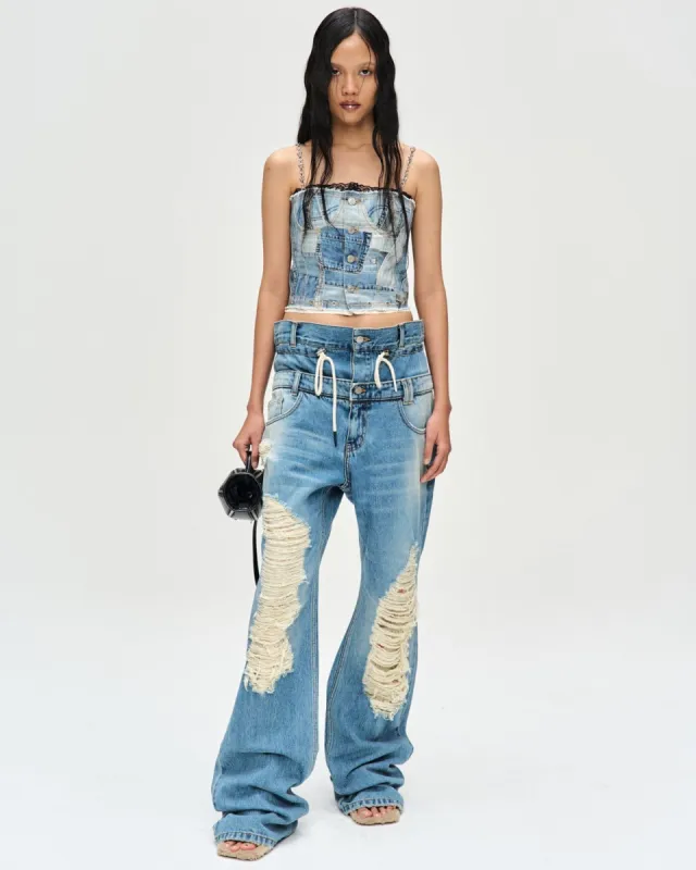(WOMEN) BERIA STRING DOUBLE WAIST JEANS apa668u(DUSTY BLUE) made by Andersson Bell