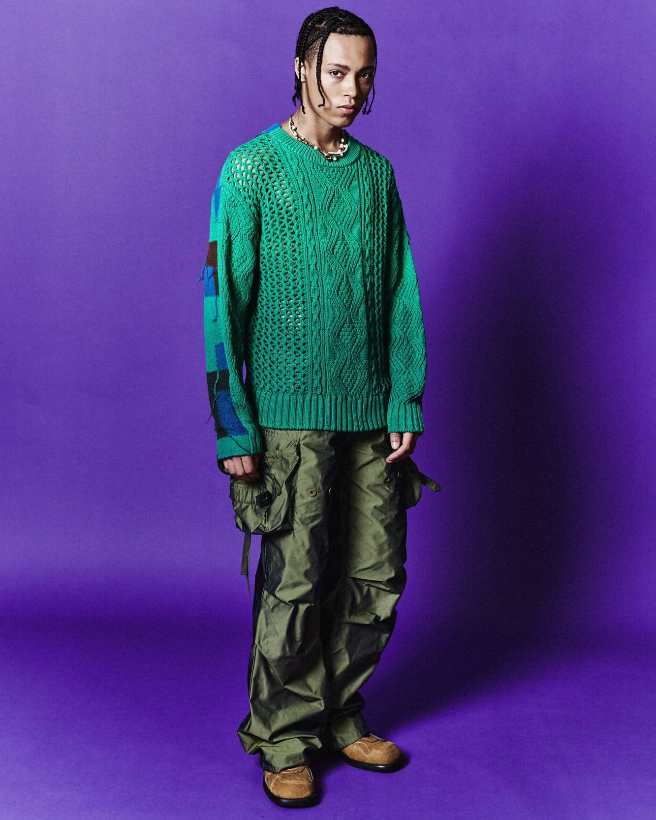 FISHERMAN INTARSIA CREW-NECK SWEATER atb1064m(GREEN) sold by Andersson Bell